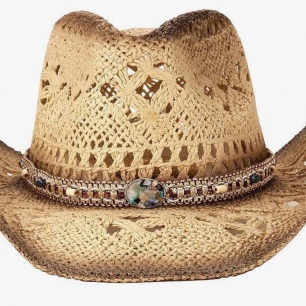 Stylish Straw Cowboy Hat with Beaded Band